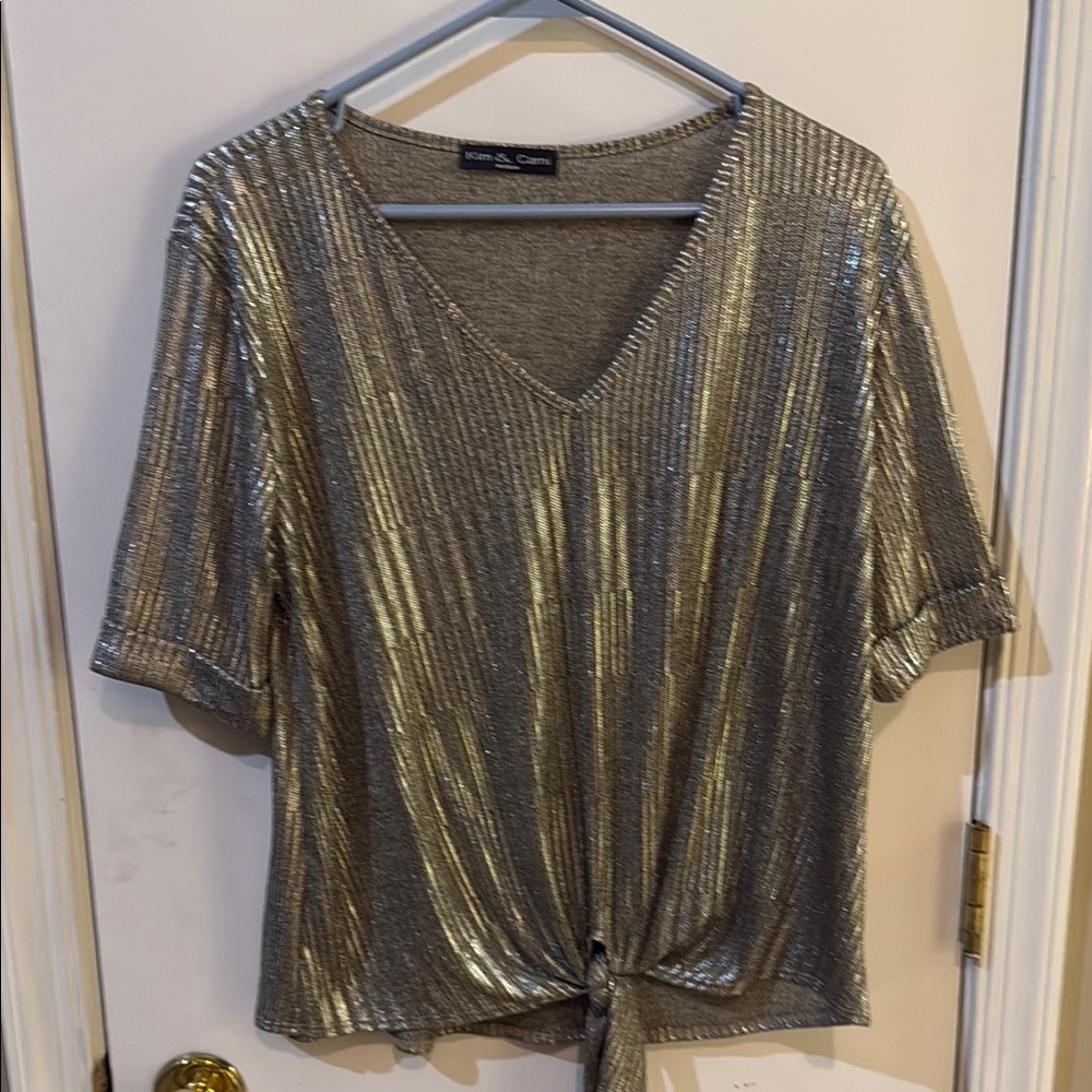 Kim & Cami Gold and Silver Striped Blouse
